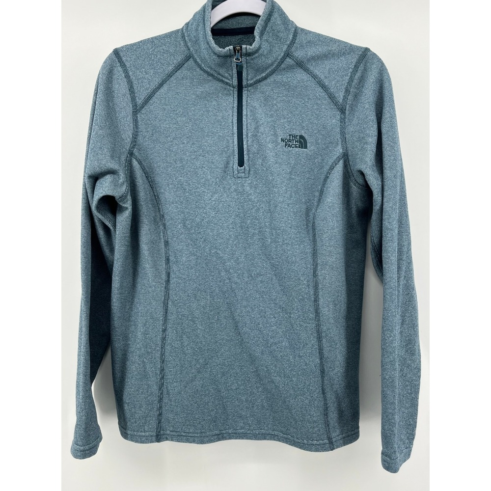 The North Face Womens Quarter Zip Pullover Blue Grey Micro Stripe Mock Neck S